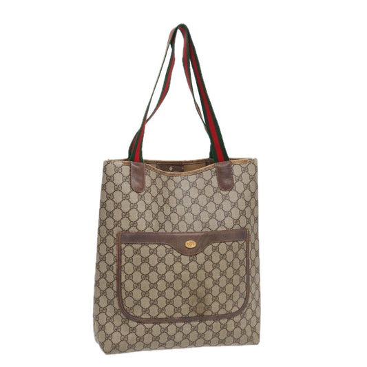 GUCCI GG Supreme Web Sherry Line Tote Bag PVC Beige Gold 39 02 003  88693