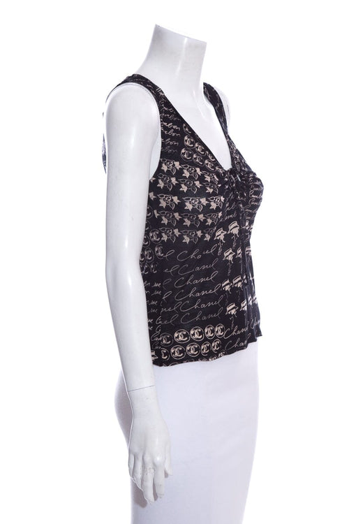 Chanel Black Printed Tank SZ 36