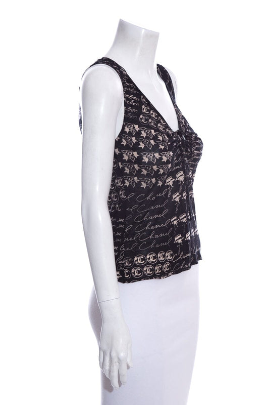 Chanel Black Printed Tank SZ 36