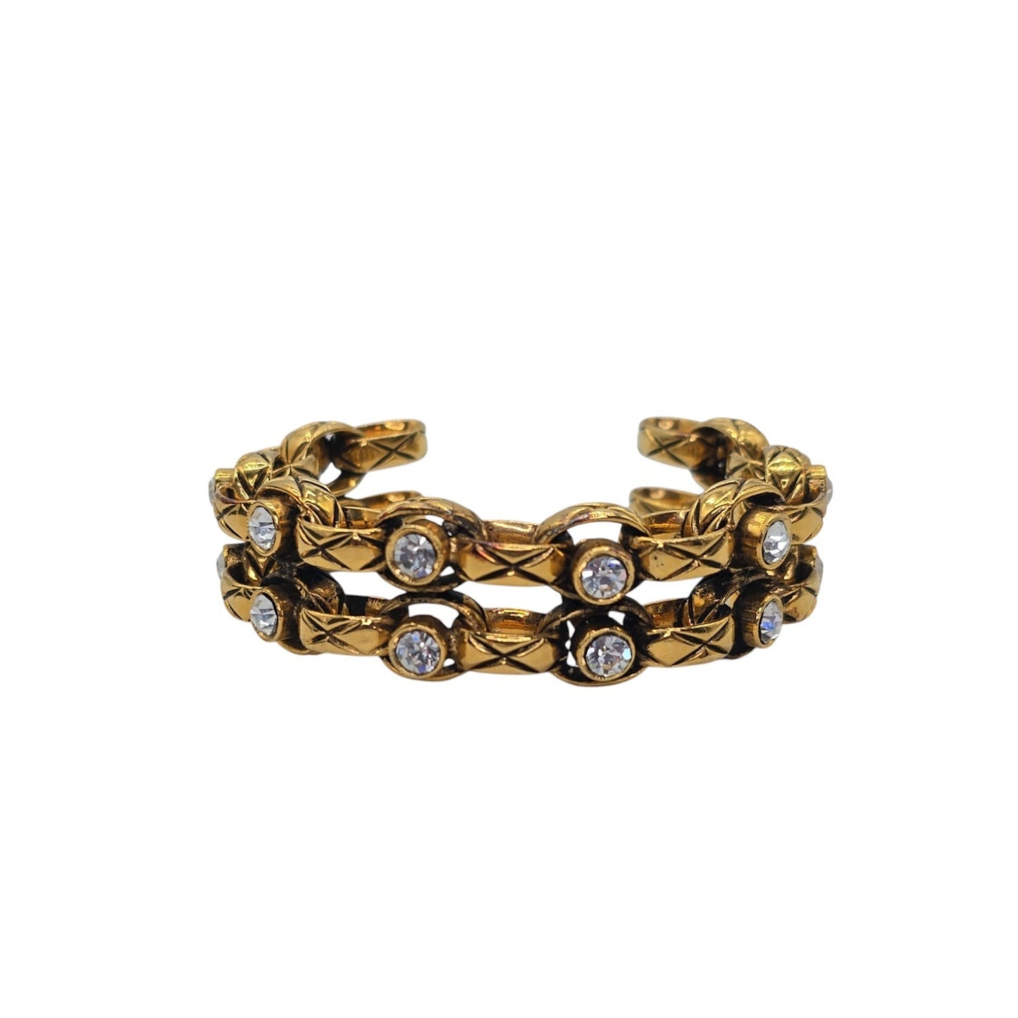 CHANEL Vintage Strass Quilted Chain Link Cuff Bracelet