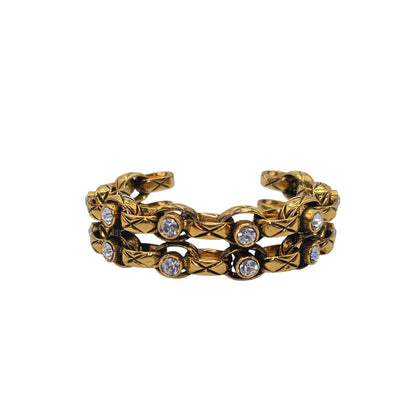 CHANEL Vintage Strass Quilted Chain Link Cuff Bracelet