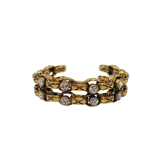 CHANEL Vintage Strass Quilted Chain Link Cuff Bracelet