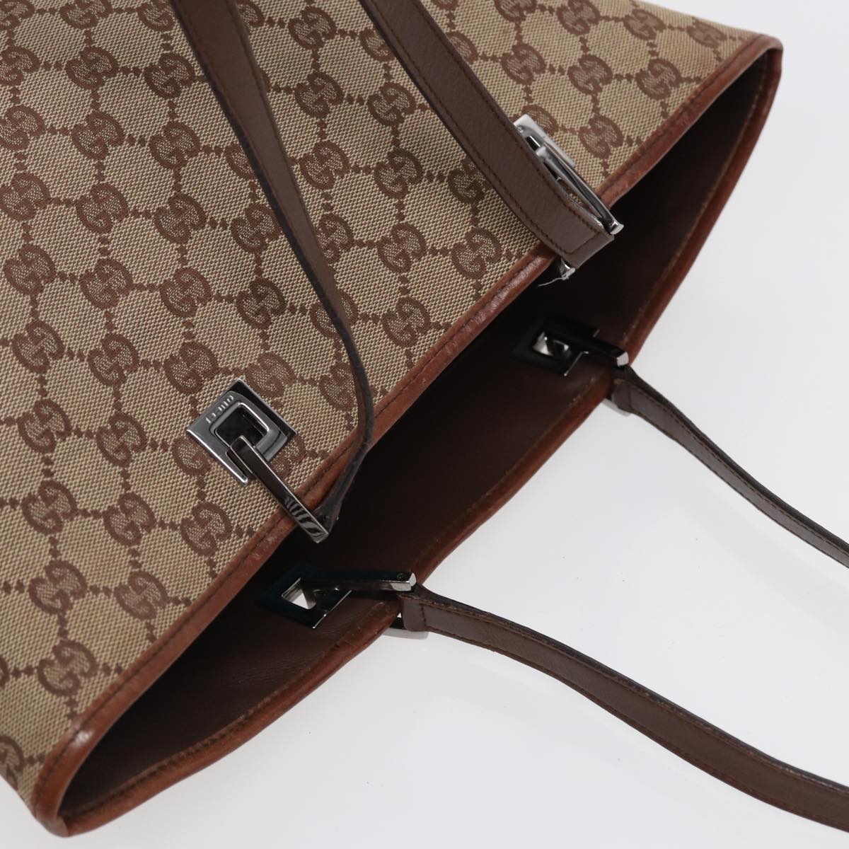 GUCCI GG Canvas Tote Bag Beige Silver 31243  88782