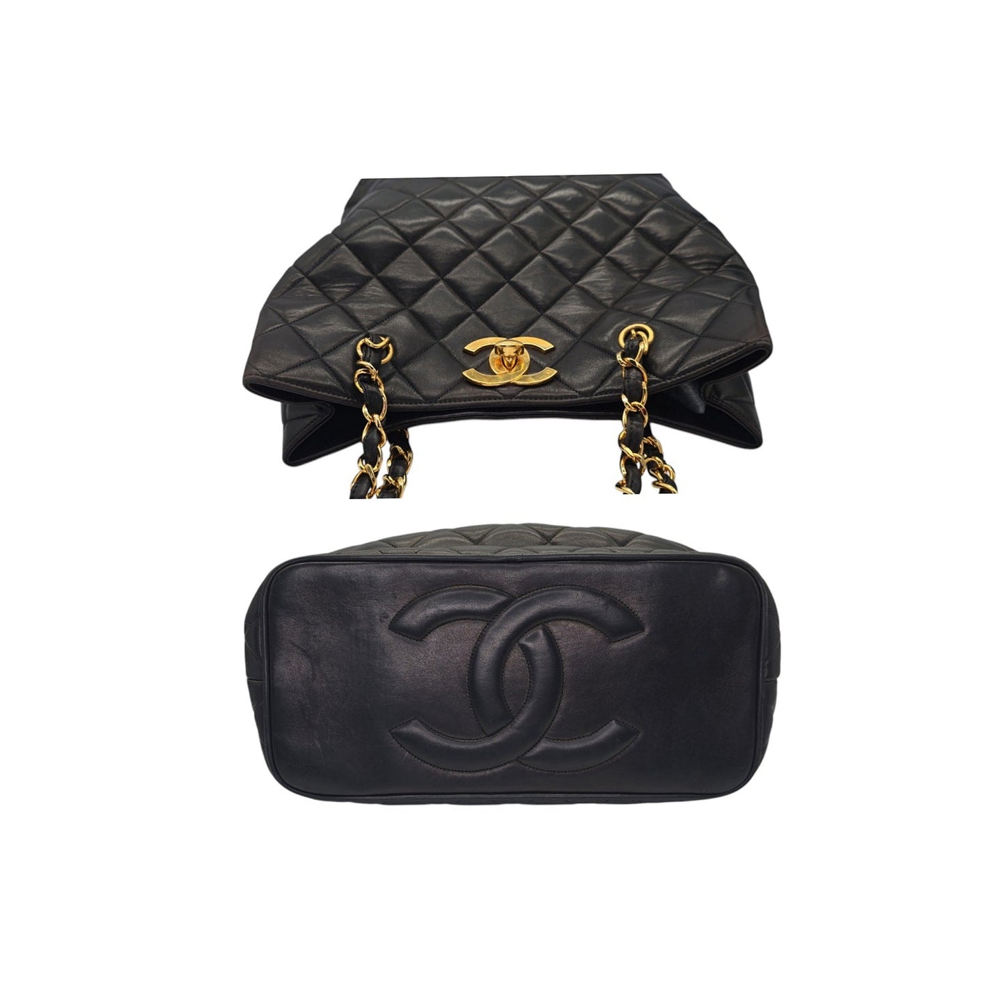 Chanel 90s Quilted Lambskin Oversize CC Shopping Tote