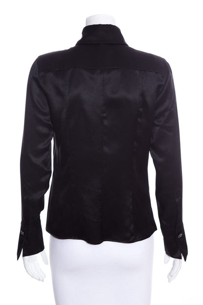 Chanel Black Silk Satin Blouse SZ 38