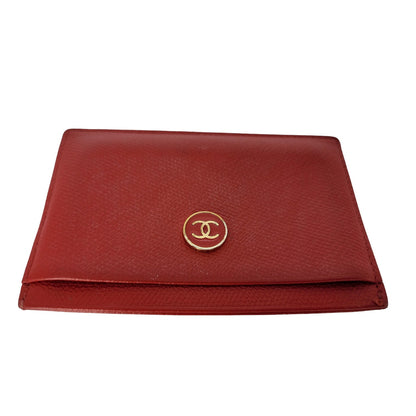 Chanel Vintage Red Caviar Coco Button Card Case
