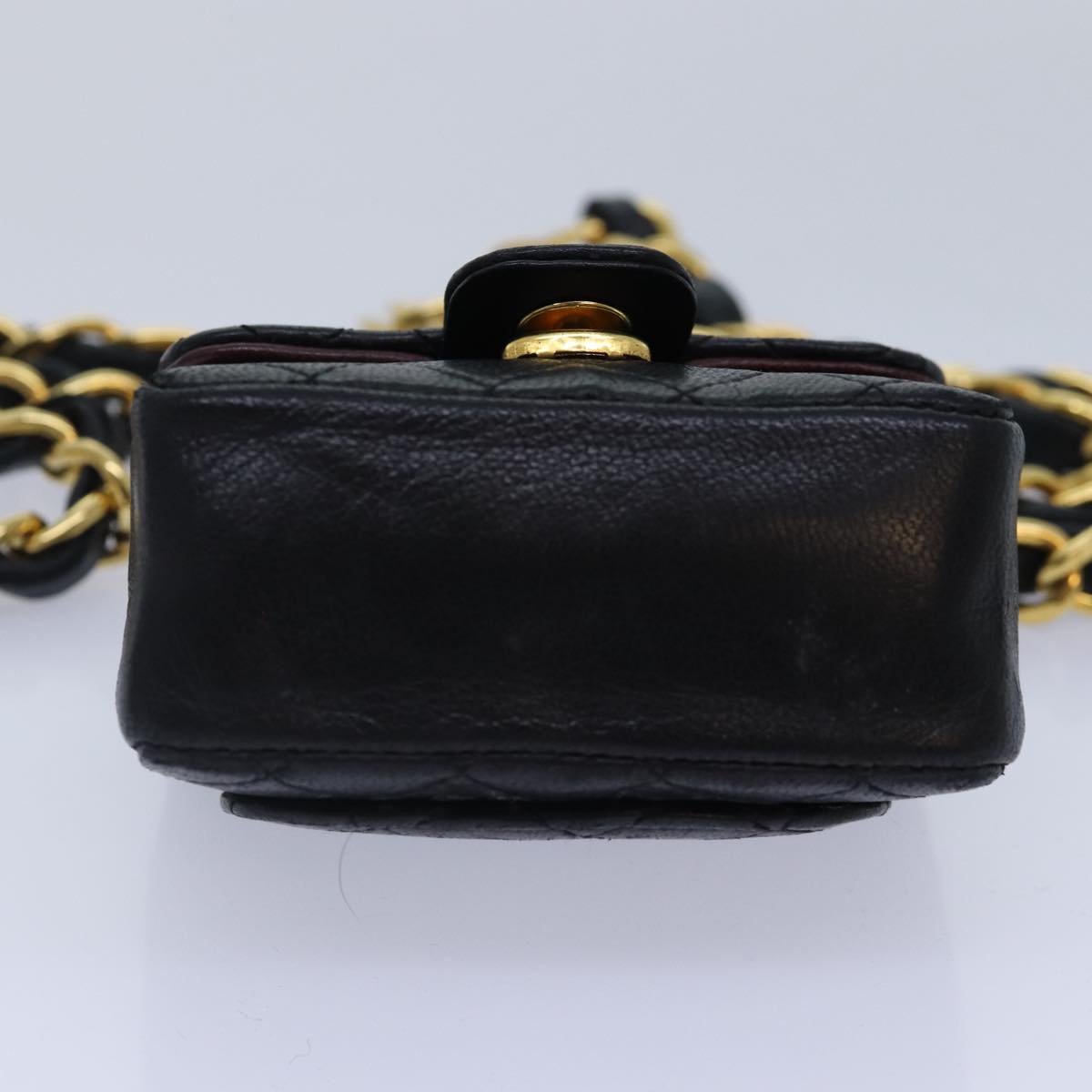 CHANEL Mini Mini Matelasse Chain Pouch Lamb Skin Black Gold CC 89068A