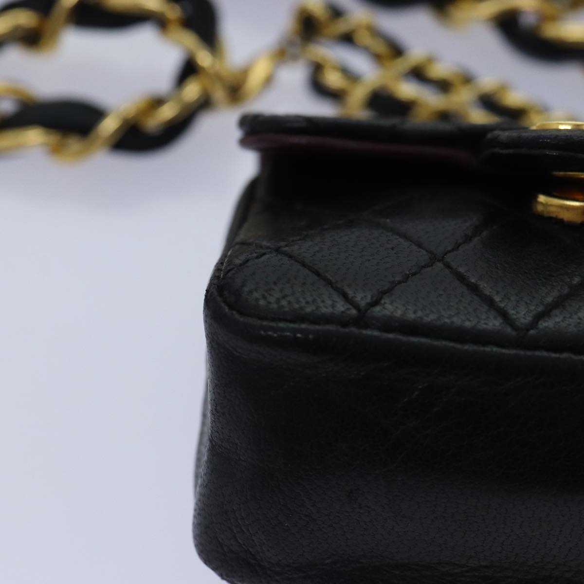 CHANEL Mini Mini Matelasse Chain Pouch Lamb Skin Black Gold CC 89068A