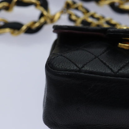 CHANEL Mini Mini Matelasse Chain Pouch Lamb Skin Black Gold CC 89068A