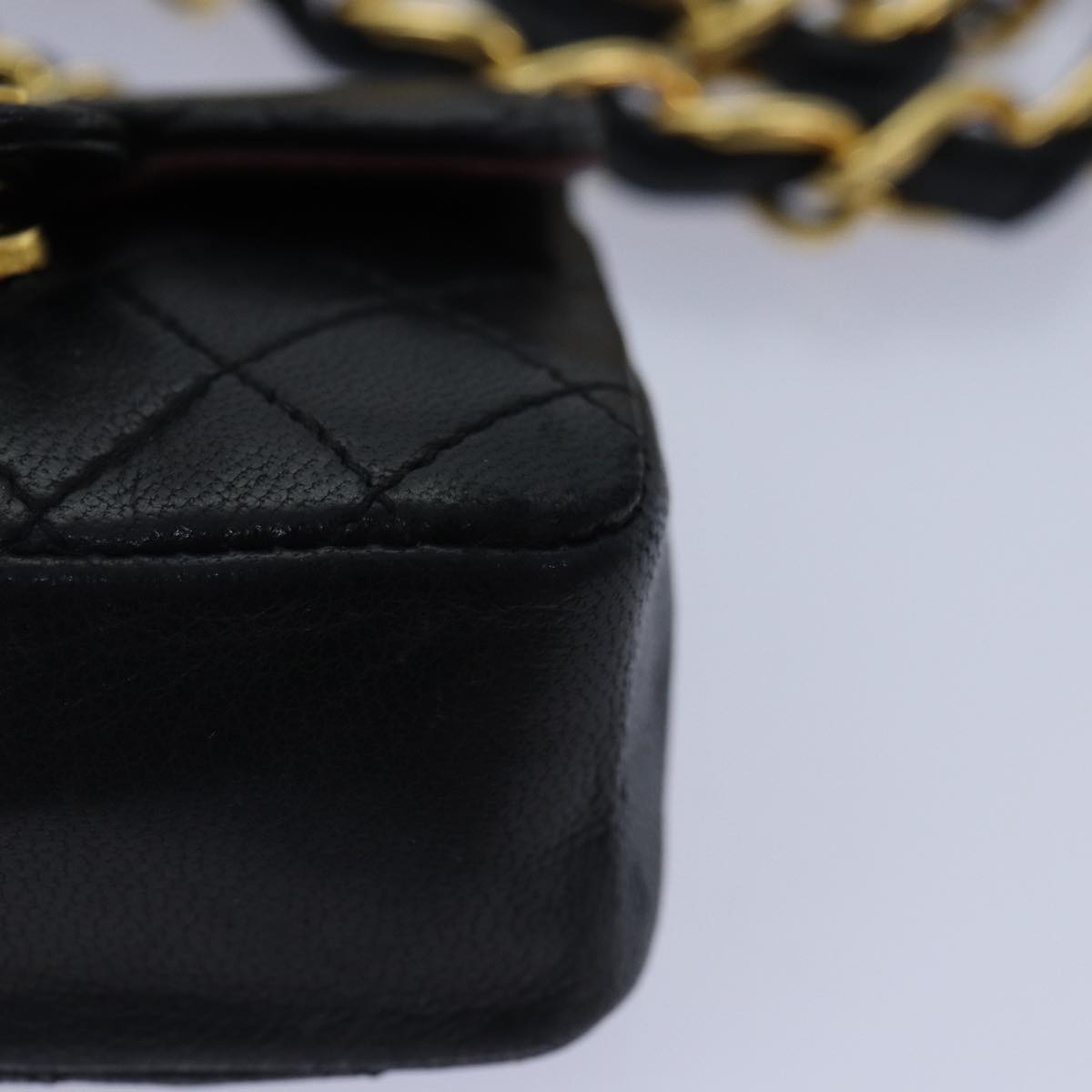 CHANEL Mini Mini Matelasse Chain Pouch Lamb Skin Black Gold CC 89068A