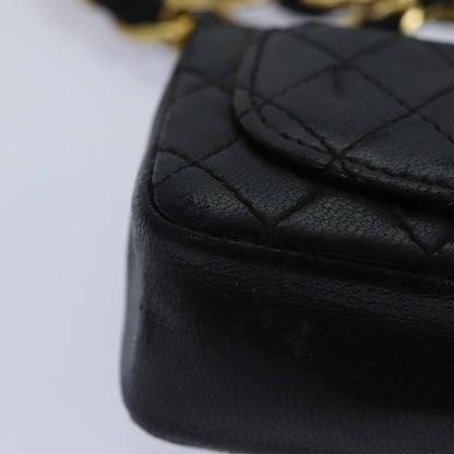CHANEL Mini Mini Matelasse Chain Pouch Lamb Skin Black Gold CC 89068A