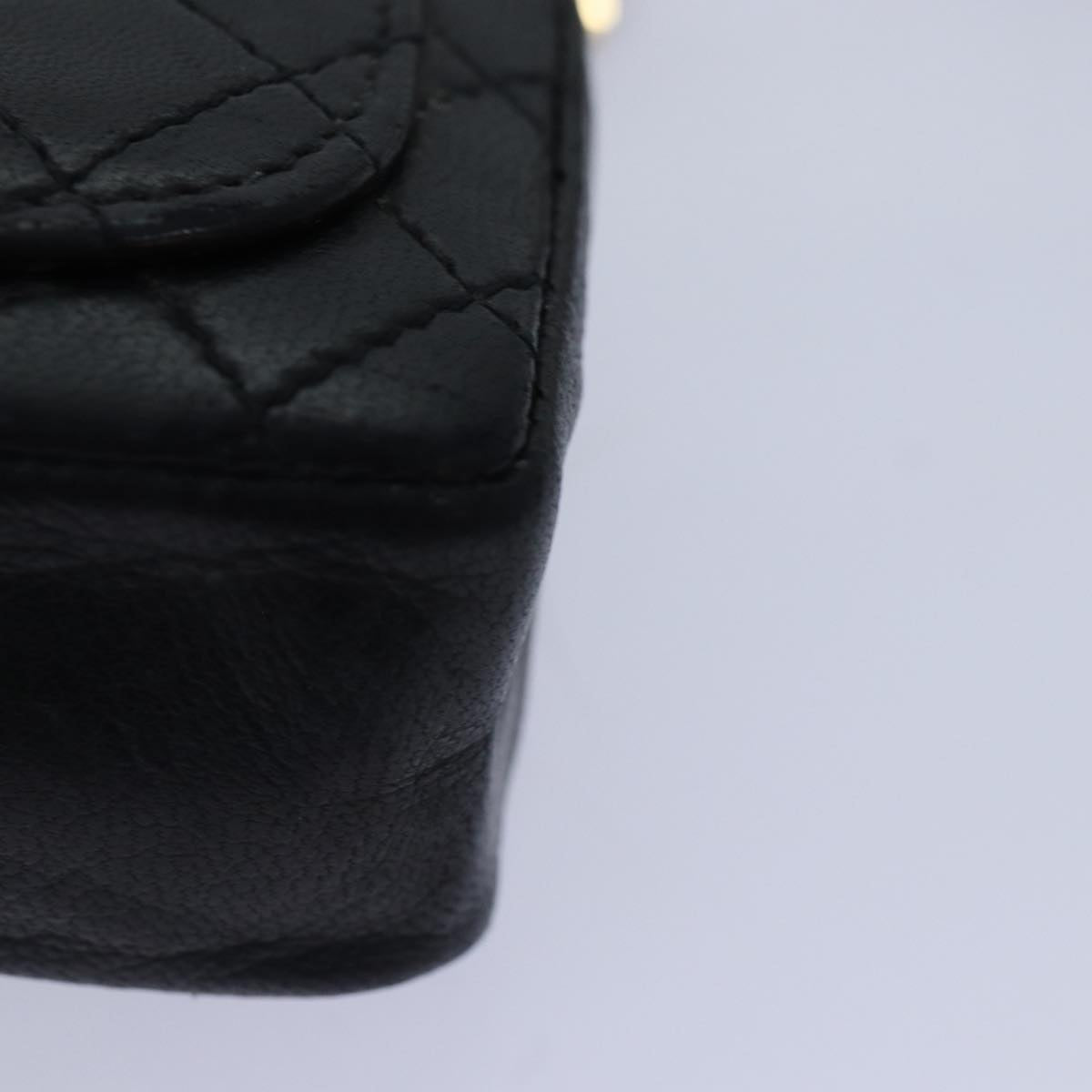 CHANEL Mini Mini Matelasse Chain Pouch Lamb Skin Black Gold CC 89068A