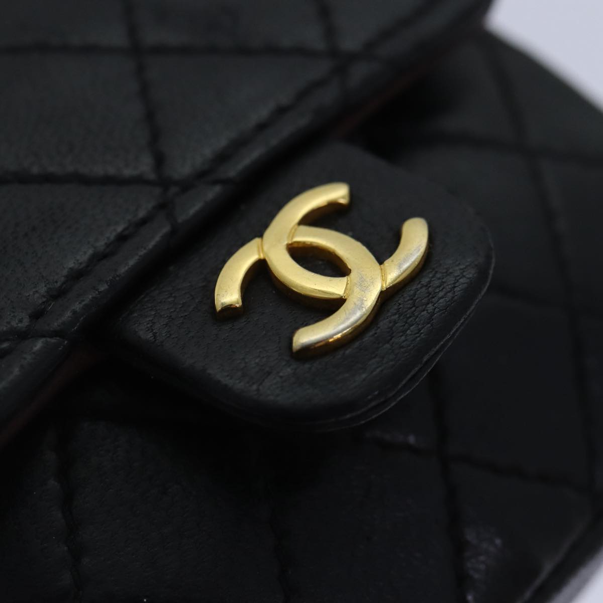 CHANEL Mini Mini Matelasse Chain Pouch Lamb Skin Black Gold CC 89068A
