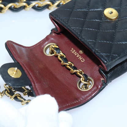 CHANEL Mini Mini Matelasse Chain Pouch Lamb Skin Black Gold CC 89068A