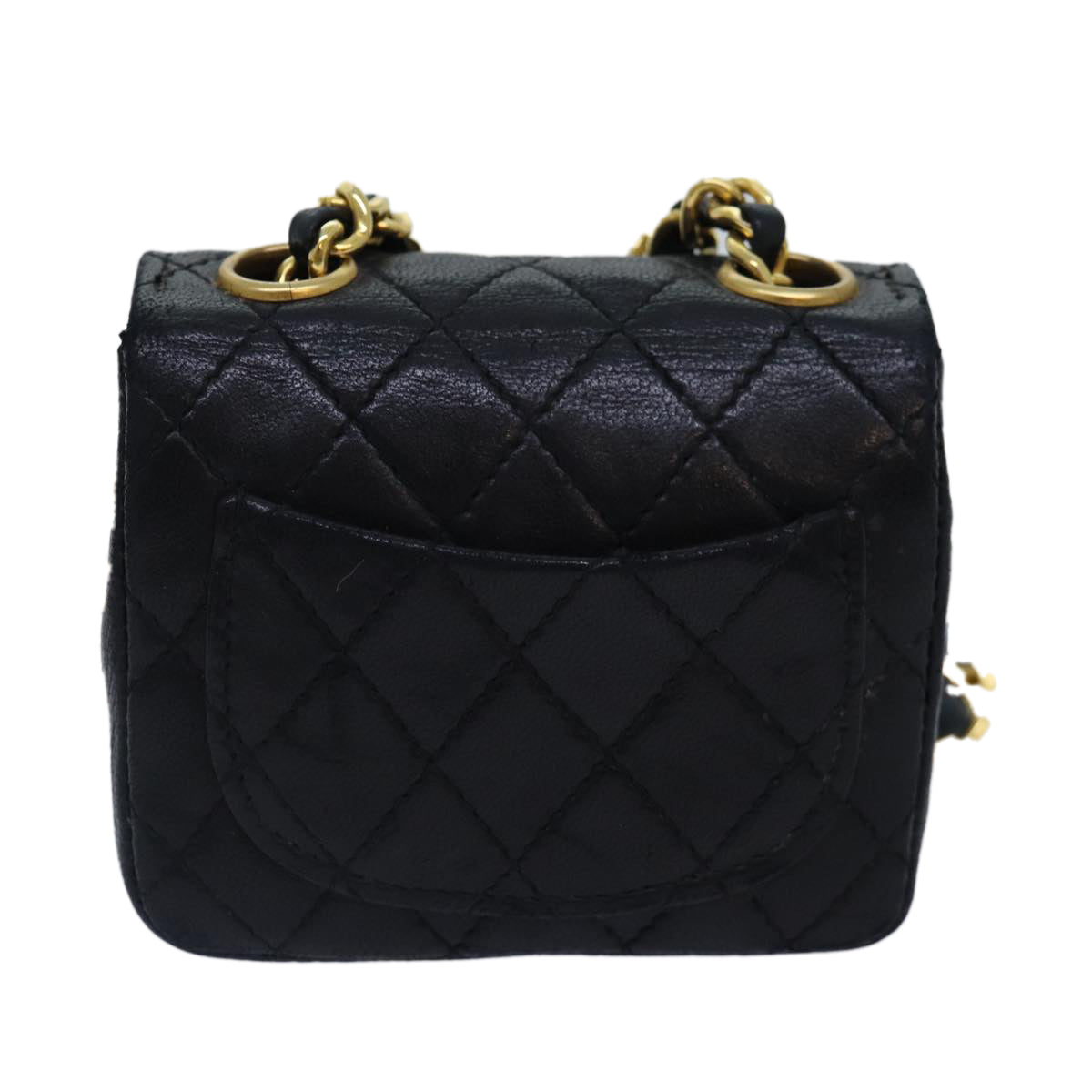 CHANEL Mini Mini Matelasse Chain Pouch Lamb Skin Black Gold CC 89068A