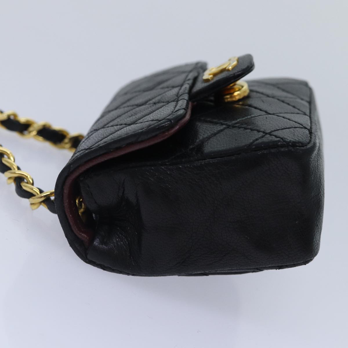 CHANEL Mini Mini Matelasse Chain Pouch Lamb Skin Black Gold CC 89068A