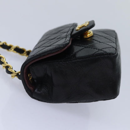 CHANEL Mini Mini Matelasse Chain Pouch Lamb Skin Black Gold CC 89068A