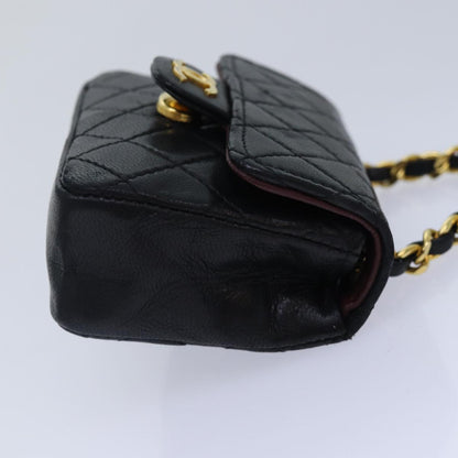 CHANEL Mini Mini Matelasse Chain Pouch Lamb Skin Black Gold CC 89068A