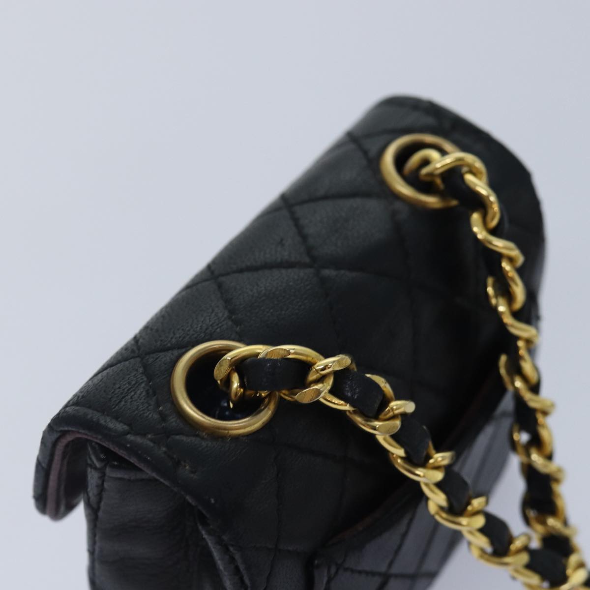CHANEL Mini Mini Matelasse Chain Pouch Lamb Skin Black Gold CC 89068A