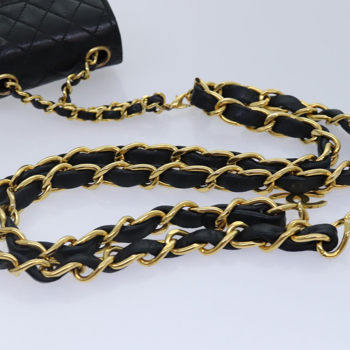 CHANEL Mini Mini Matelasse Chain Pouch Lamb Skin Black Gold CC 89068A