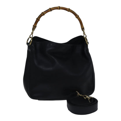 GUCCI Bamboo Shoulder Bag Leather 2way Black Gold 001 1638 2058  89140
