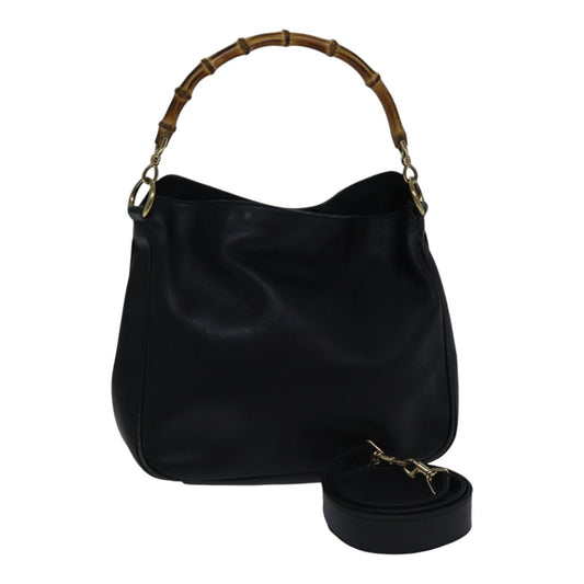 GUCCI Bamboo Shoulder Bag Leather 2way Black Gold 001 1638 2058  89140