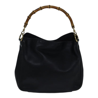 GUCCI Bamboo Shoulder Bag Leather 2way Black Gold 001 1638 2058  89140