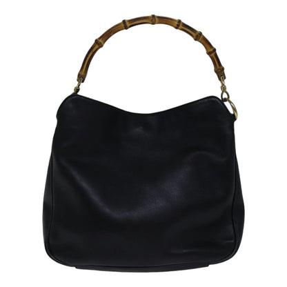 GUCCI Bamboo Shoulder Bag Leather 2way Black Gold 001 1638 2058  89140