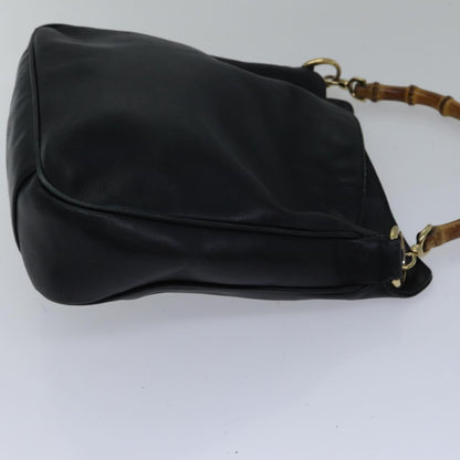 GUCCI Bamboo Shoulder Bag Leather 2way Black Gold 001 1638 2058  89140