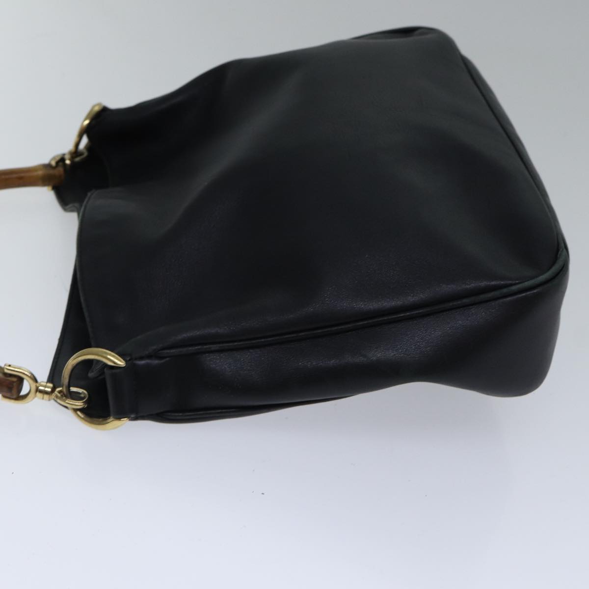 GUCCI Bamboo Shoulder Bag Leather 2way Black Gold 001 1638 2058  89140
