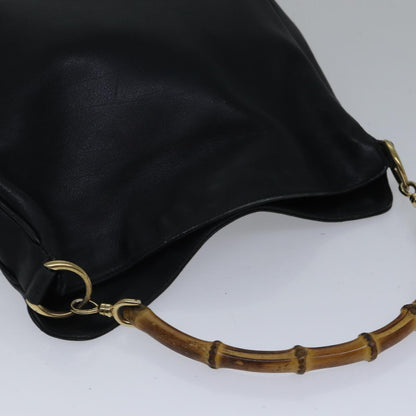 GUCCI Bamboo Shoulder Bag Leather 2way Black Gold 001 1638 2058  89140