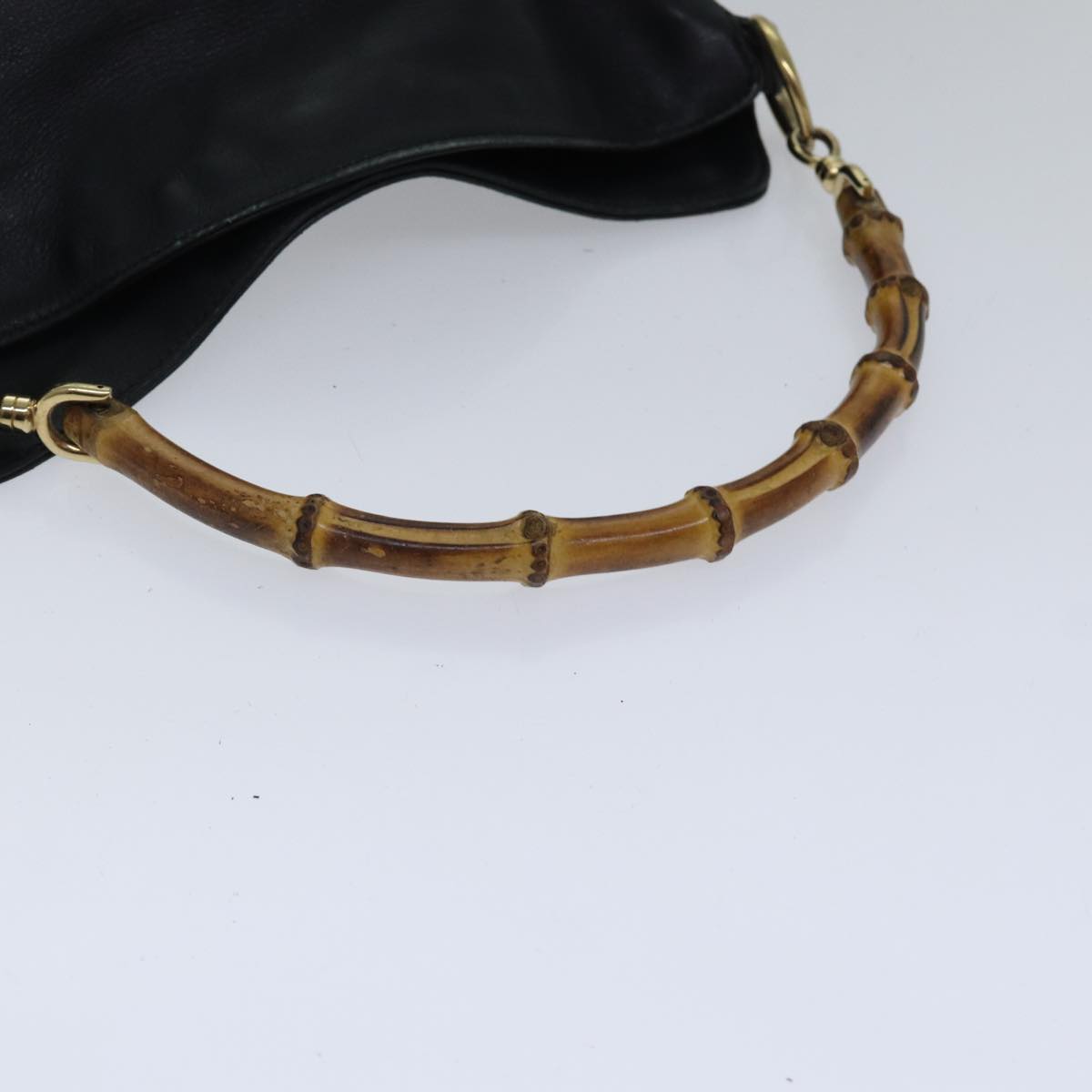GUCCI Bamboo Shoulder Bag Leather 2way Black Gold 001 1638 2058  89140