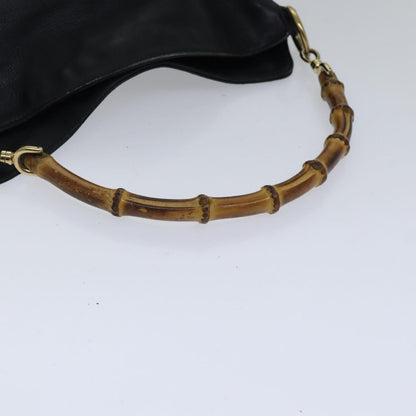 GUCCI Bamboo Shoulder Bag Leather 2way Black Gold 001 1638 2058  89140