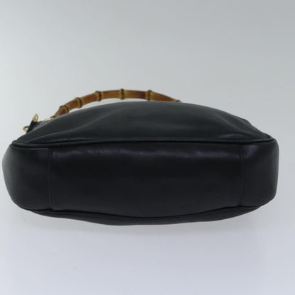 GUCCI Bamboo Shoulder Bag Leather 2way Black Gold 001 1638 2058  89140