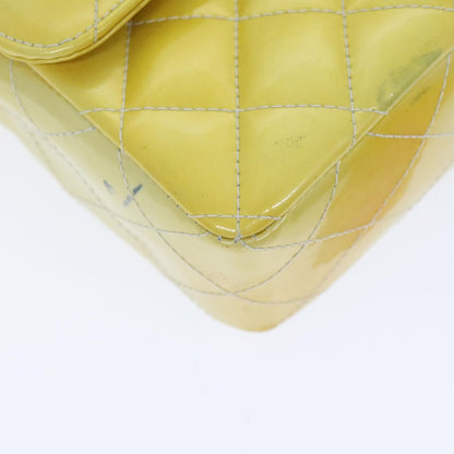 CHANEL Matelasse Backpack Patent leather Yellow Silver CC 89374