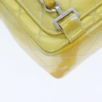 CHANEL Matelasse Backpack Patent leather Yellow Silver CC 89374