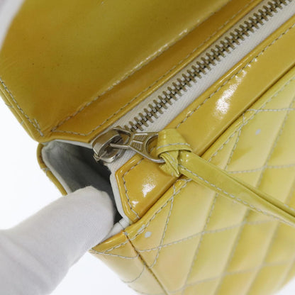 CHANEL Matelasse Backpack Patent leather Yellow Silver CC 89374