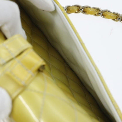 CHANEL Matelasse Backpack Patent leather Yellow Silver CC 89374