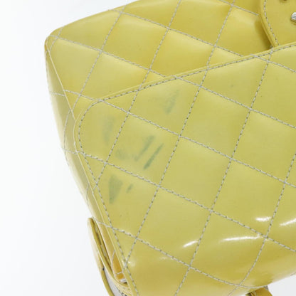 CHANEL Matelasse Backpack Patent leather Yellow Silver CC 89374