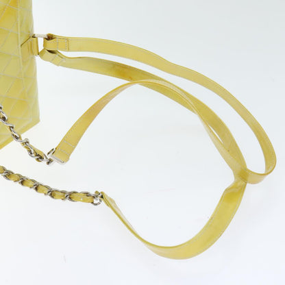 CHANEL Matelasse Backpack Patent leather Yellow Silver CC 89374