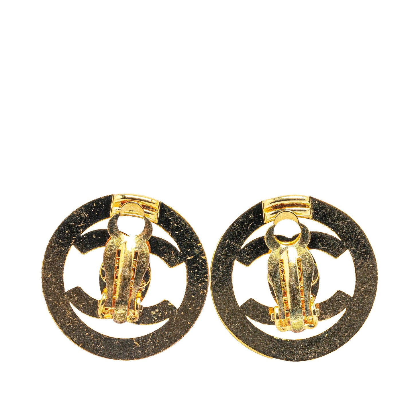 Gold Chanel Gold Plated CC Turnlock Round Clip On Earrings