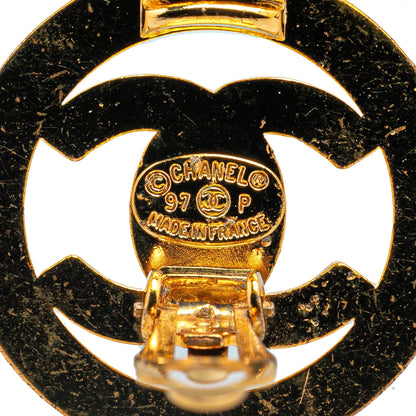 Gold Chanel Gold Plated CC Turnlock Round Clip On Earrings
