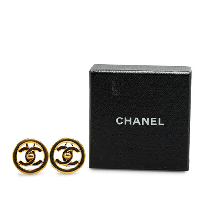 Gold Chanel Gold Plated CC Turnlock Round Clip On Earrings