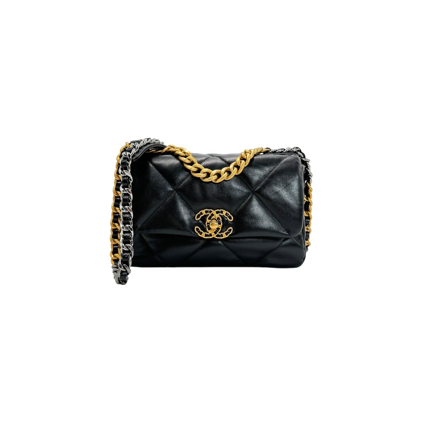 Chanel 19 Quilted Lambskin CC Medium Black Flap Bag