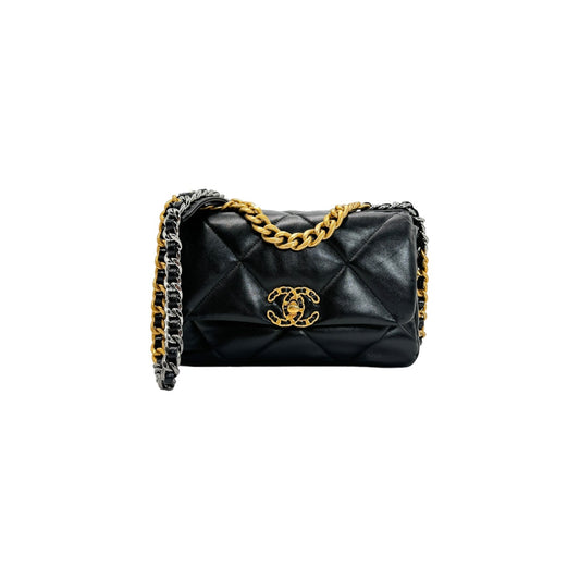 Chanel 19 Quilted Lambskin CC Medium Black Flap Bag