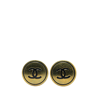 Gold Chanel Gold Plated CC Button Clip On Earrings