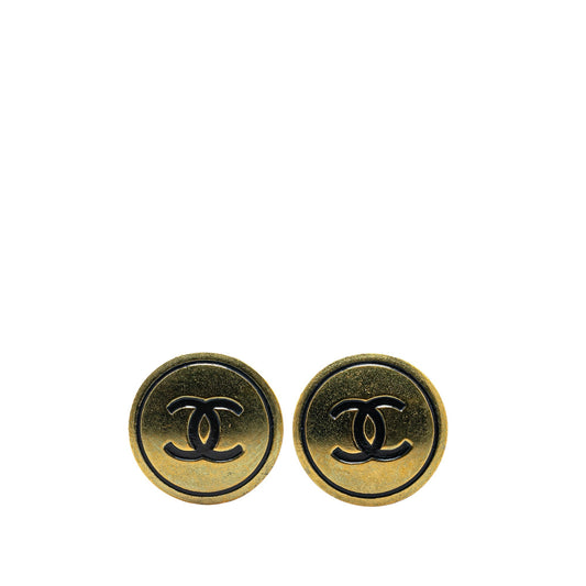 Gold Chanel Gold Plated CC Button Clip On Earrings