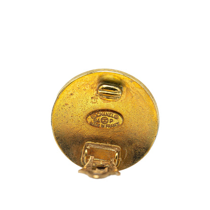 Gold Chanel Gold Plated CC Button Clip On Earrings