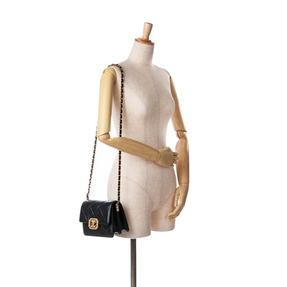 Black Chanel Quilted Lambskin Octagonal Buckle Crossbody