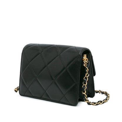 Black Chanel Quilted Lambskin Octagonal Buckle Crossbody